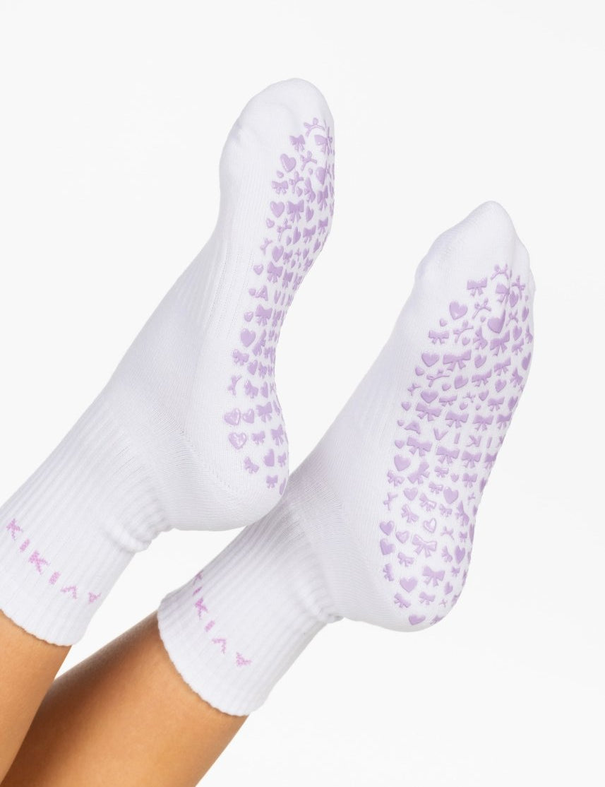 Kikiva 'Bow' Pilates Grip Socks - Baby Purple - Kikiva Collection