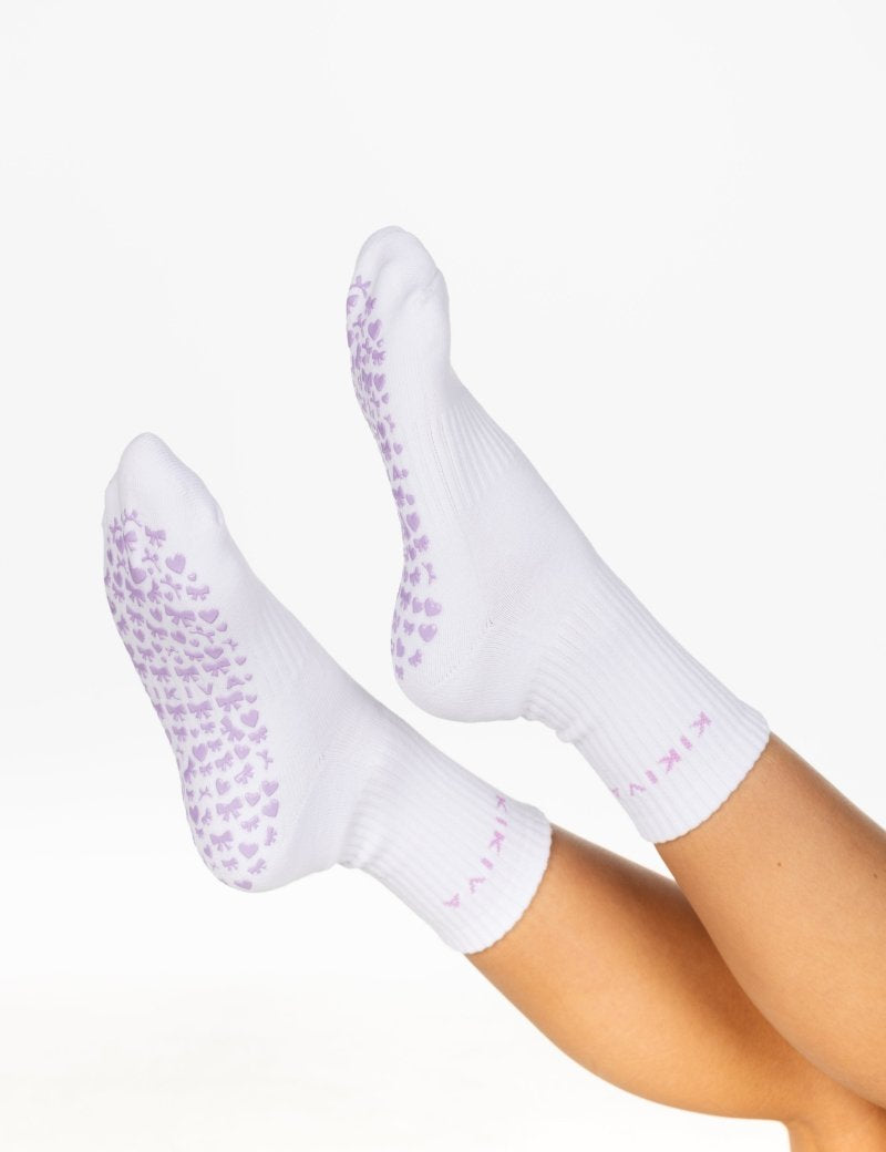 Kikiva 'Bow' Pilates Grip Socks - Baby Purple - Kikiva Collection