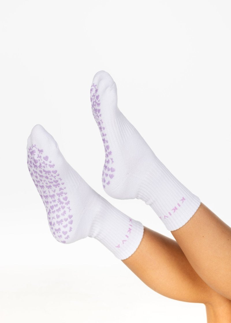 Kikiva 'Bow' Pilates Grip Socks - Baby Purple - Kikiva Collection