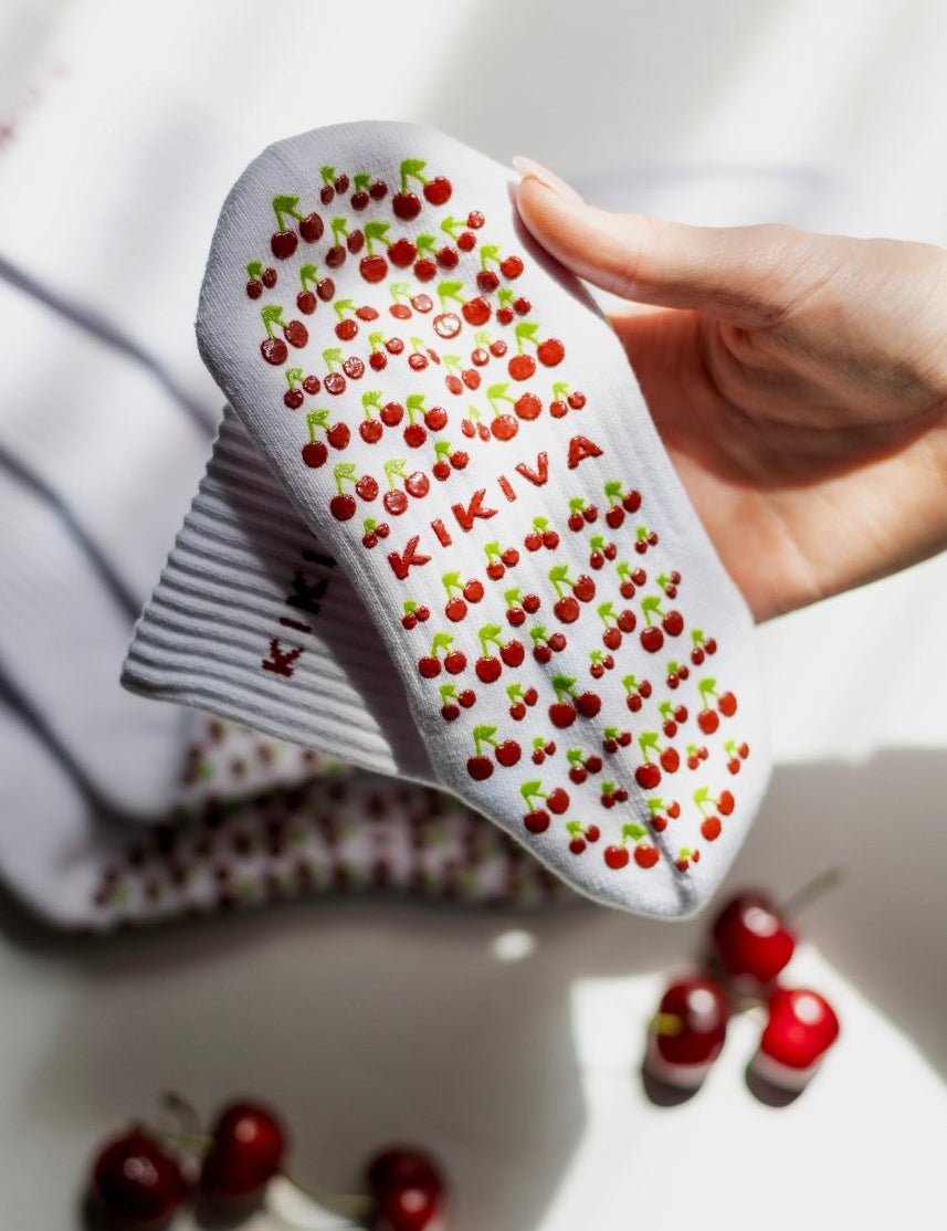 Kikiva 'Cherry' Pilates Grip Socks - Kikiva Collection