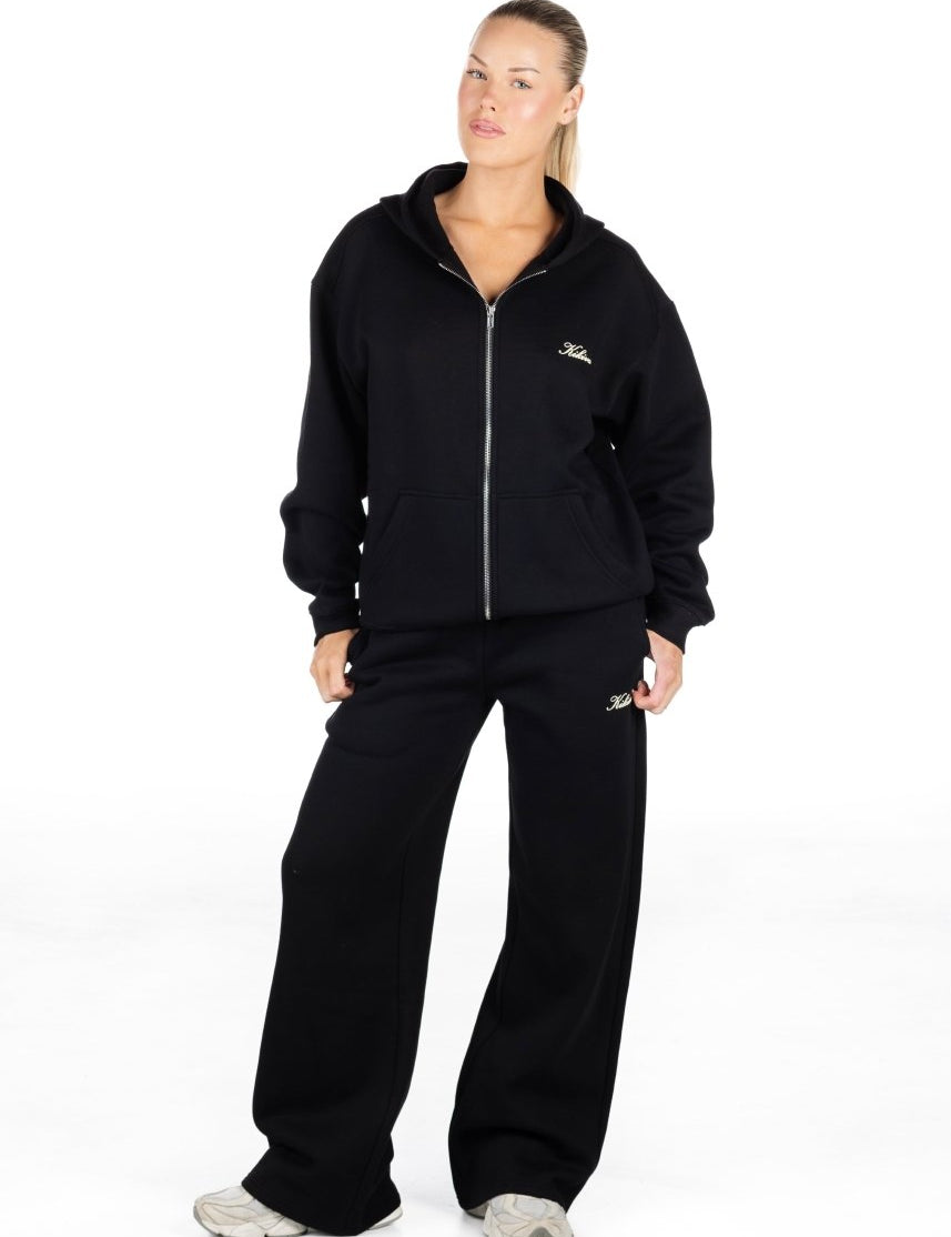 ‘Kikiva’ Lounge Wide Leg Trackpant - Black - Kikiva Collection