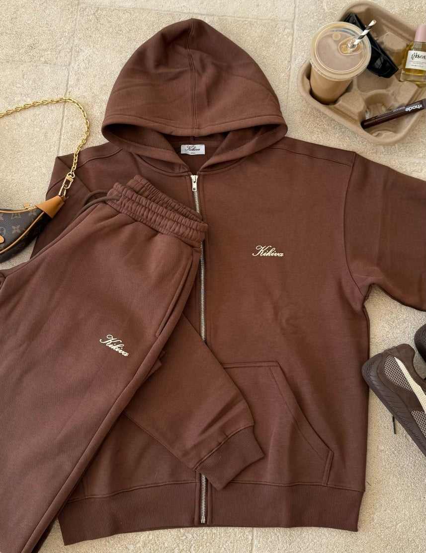 ‘Kikiva’ Lounge Wide Leg Trackpant - Mocha - Kikiva Collection