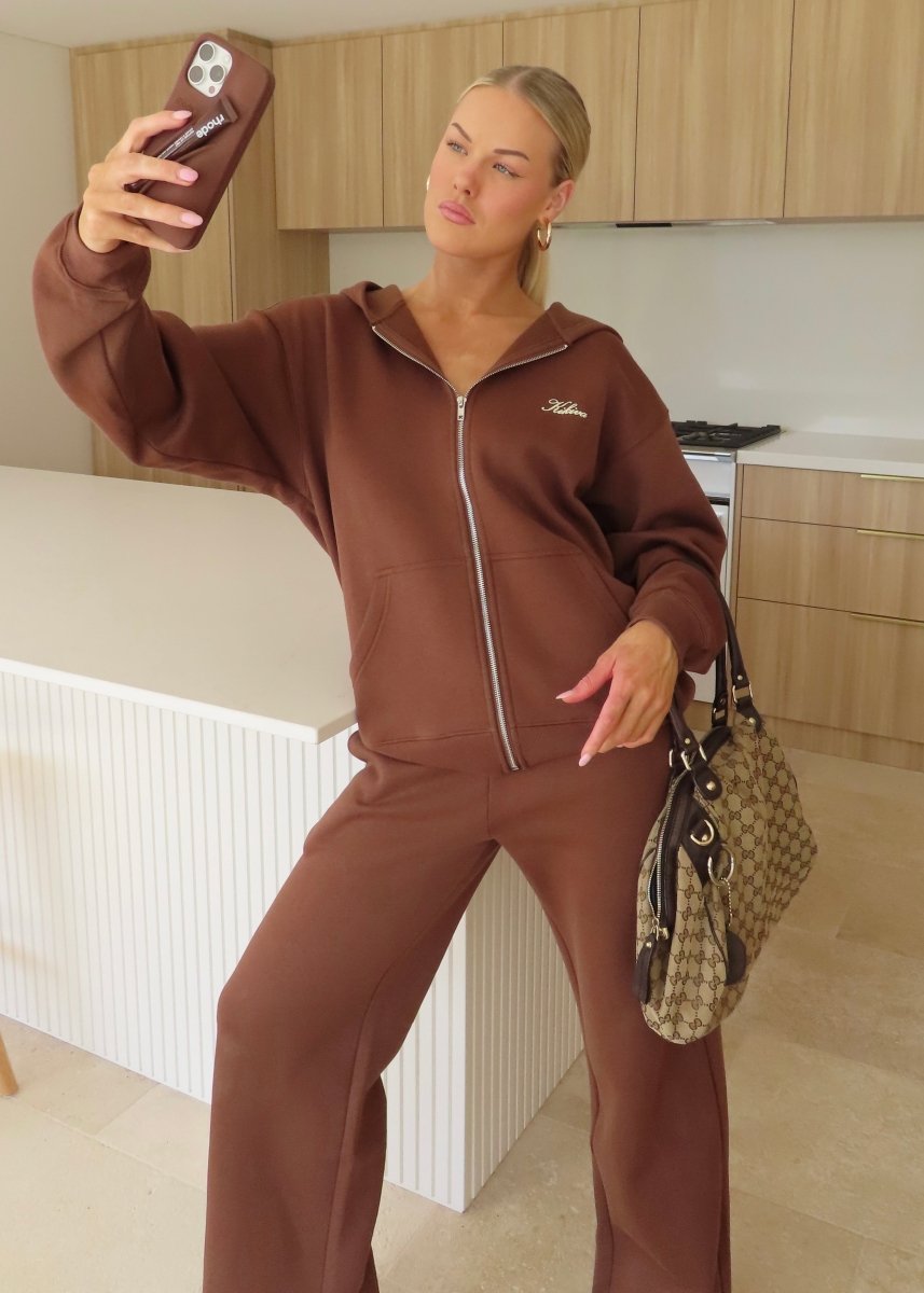 ‘Kikiva’ Lounge Wide Leg Trackpant - Mocha - Kikiva Collection