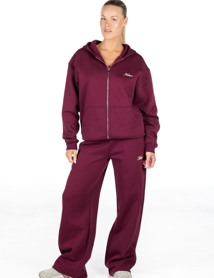 ‘Kikiva’ Lounge Wide Leg Trackpant - Wine - Kikiva Collection