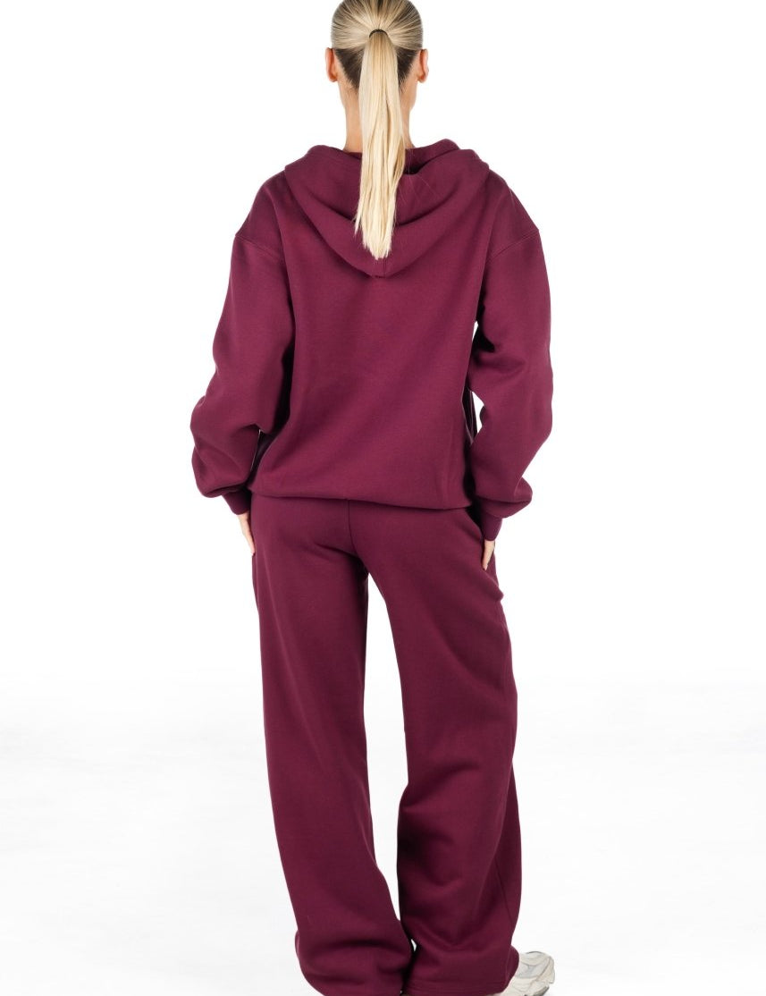 ‘Kikiva’ Lounge Wide Leg Trackpant - Wine - Kikiva Collection