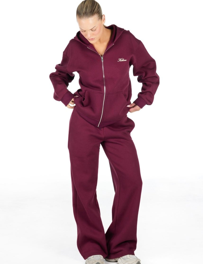 ‘Kikiva’ Lounge Wide Leg Trackpant - Wine - Kikiva Collection