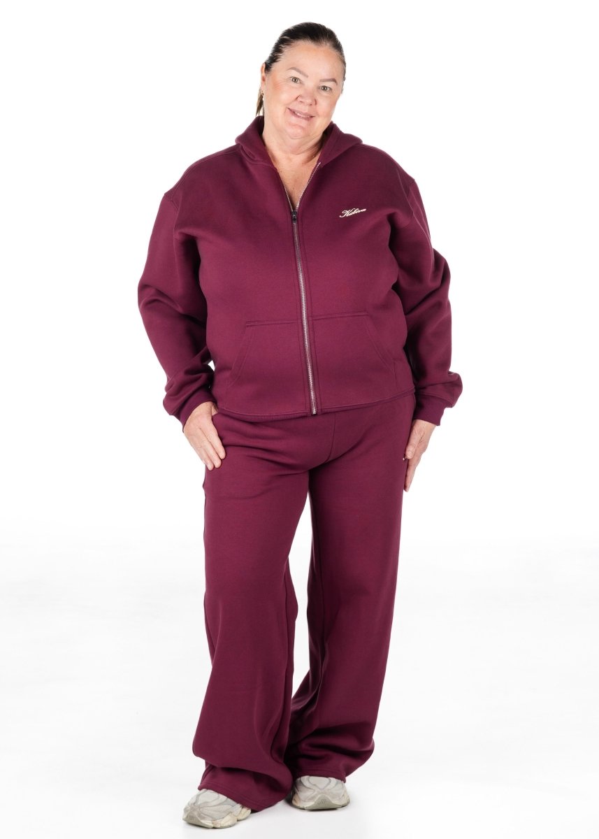 ‘Kikiva’ Lounge Wide Leg Trackpant - Wine - Kikiva Collection