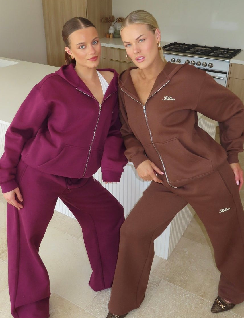 ‘Kikiva’ Lounge Wide Leg Trackpant - Wine - Kikiva Collection