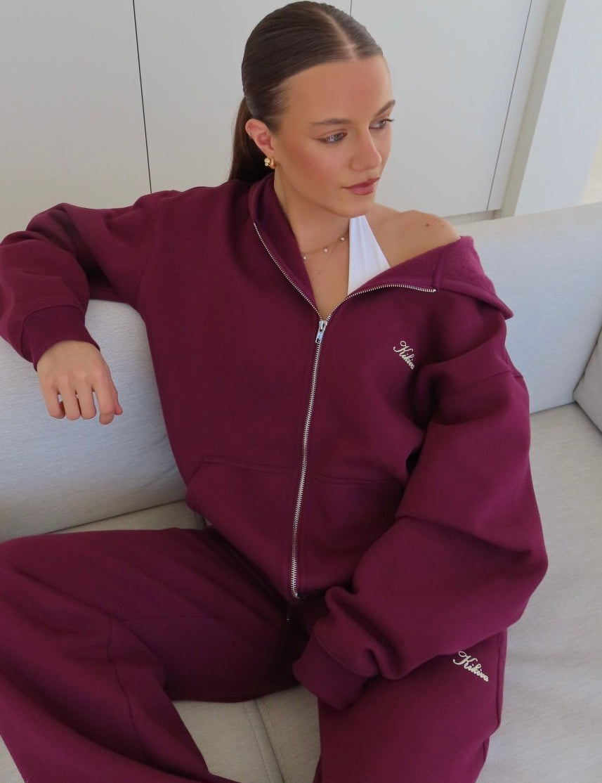 ‘Kikiva’ Lounge Zip Jacket - Wine - Kikiva Collection