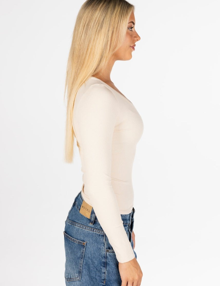 Kikiva Ribbed Long Sleeve - Beige - Kikiva Collection