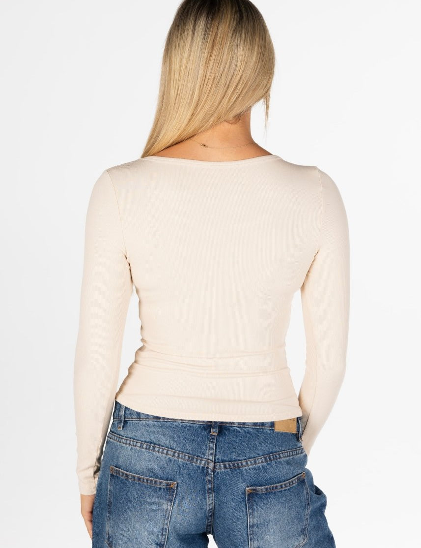 Kikiva Ribbed Long Sleeve - Beige - Kikiva Collection