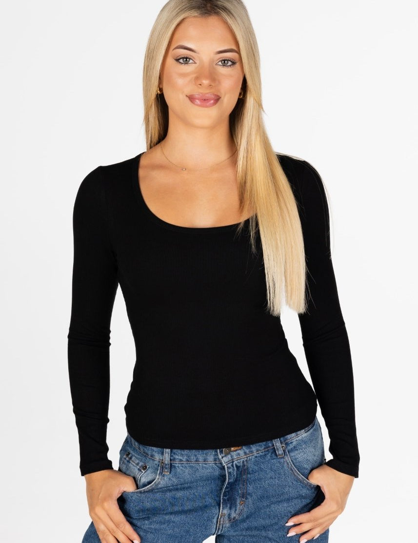 Kikiva Ribbed Long Sleeve - Black - Kikiva Collection