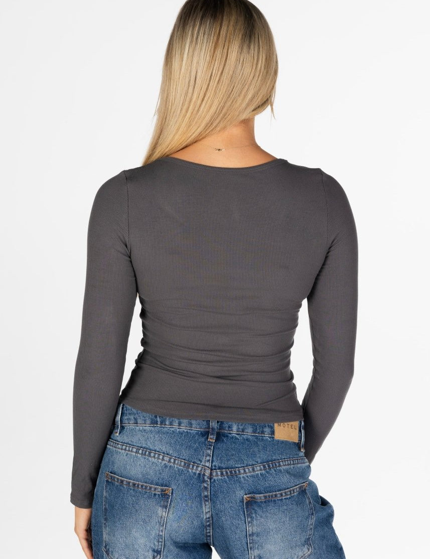 Kikiva Ribbed Long Sleeve - Charcoal - Kikiva Collection