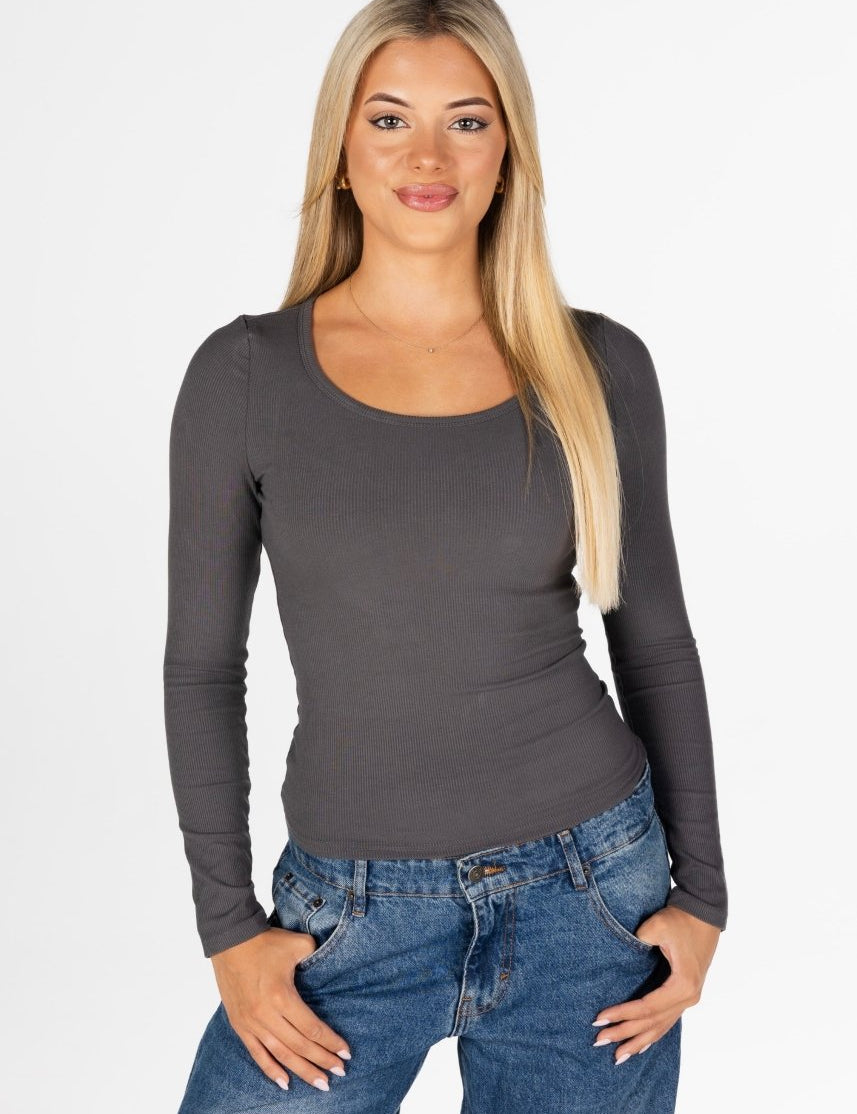 Kikiva Ribbed Long Sleeve - Charcoal - Kikiva Collection