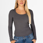 Kikiva Ribbed Long Sleeve - Charcoal - Kikiva Collection