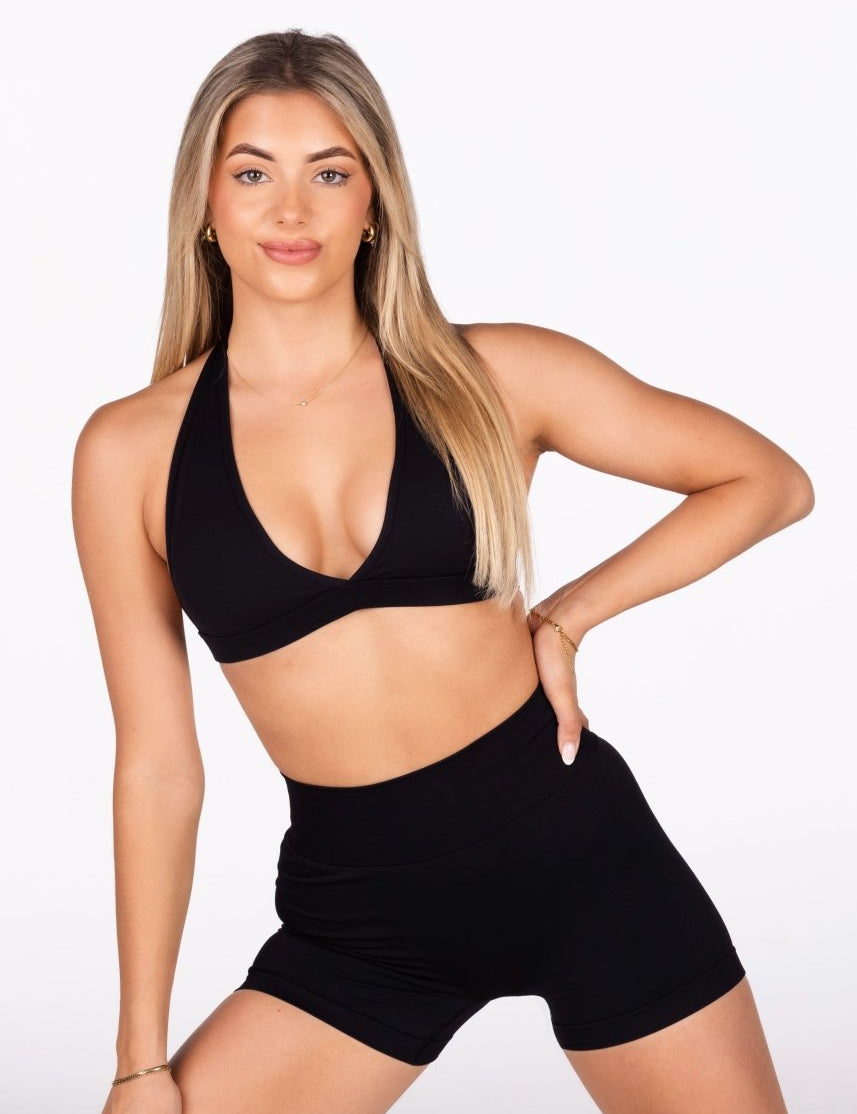 'Lacey Halter' Crop - Black - Kikiva Collection