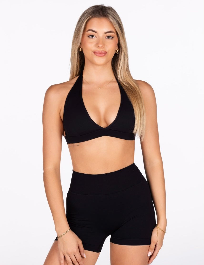 'Lacey Halter' Crop - Black - Kikiva Collection