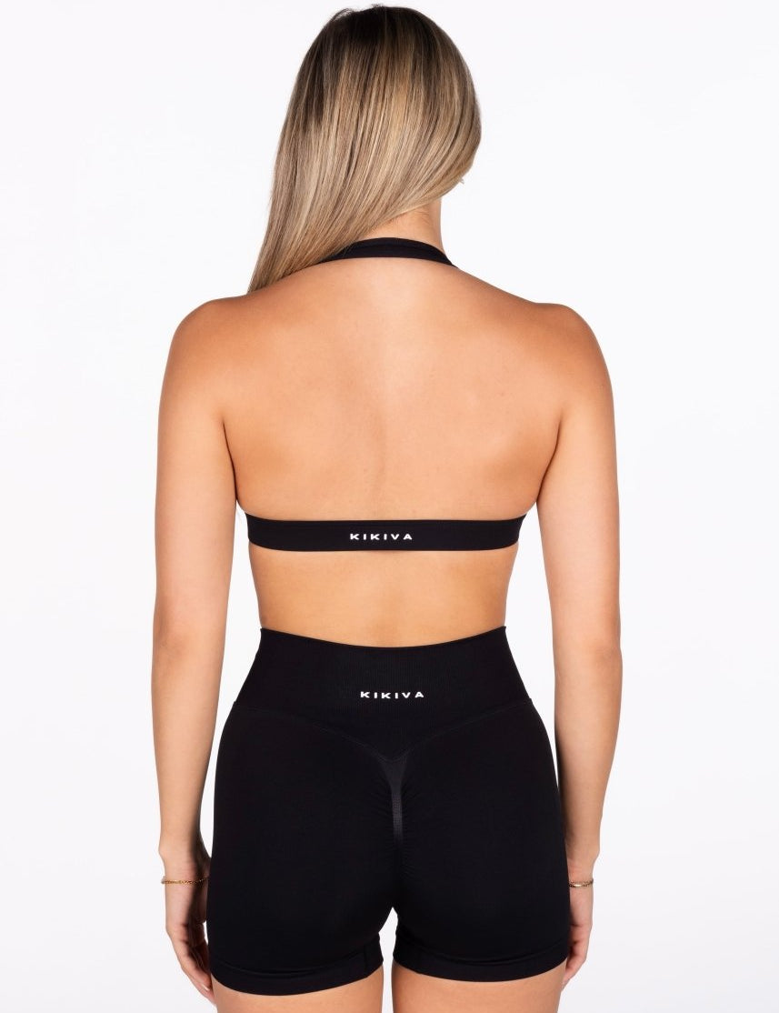 'Lacey Halter' Crop - Black - Kikiva Collection