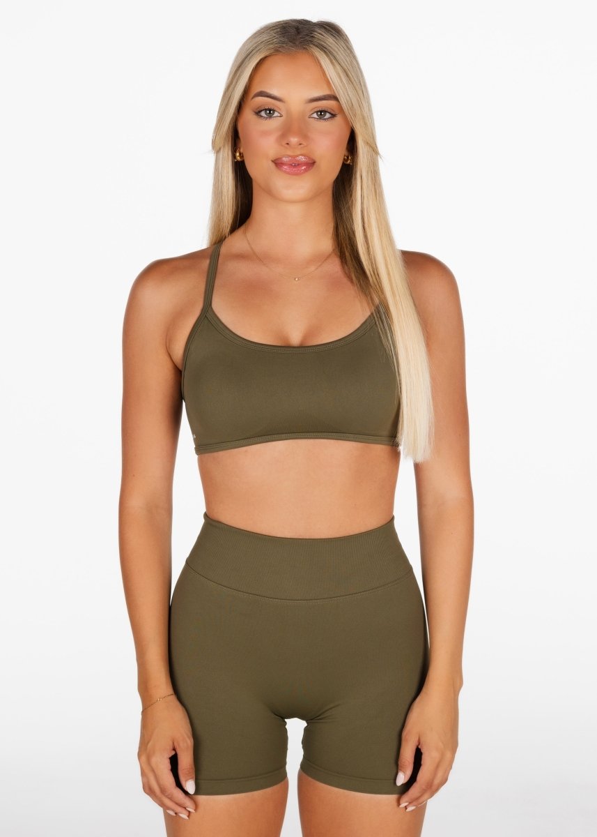 Lycra Seamless Crop - Khaki Olive - Kikiva Collection