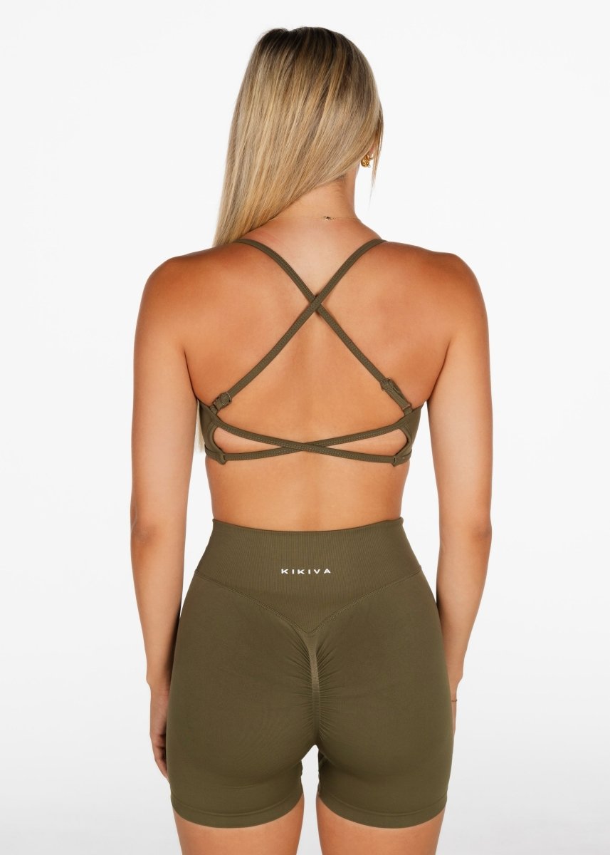Lycra Seamless Crop - Khaki Olive - Kikiva Collection