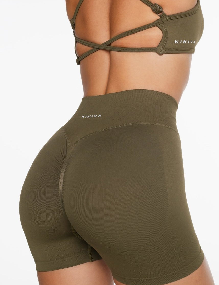 Lycra Seamless Short 4.5" - Khaki Olive - Kikiva Collection