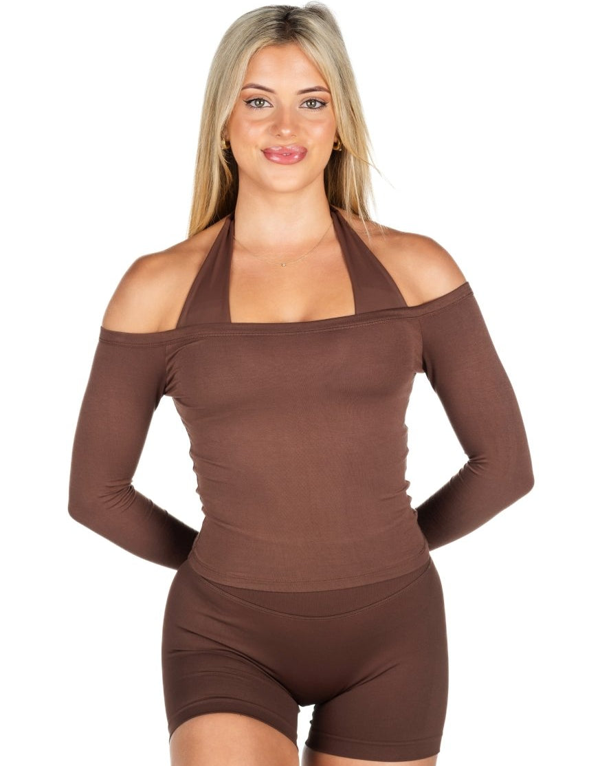 Off The Shoulder Top - Mocha - Kikiva Collection
