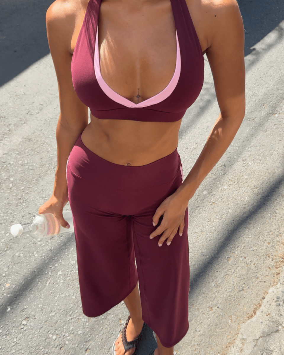 Racer Contour Two Tone Crop - Plum - Kikiva Collection