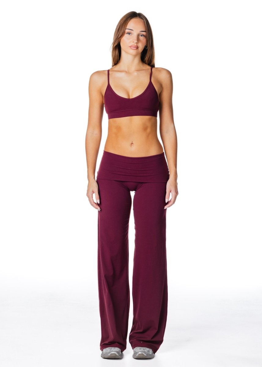TALL Fold Over 'Flow' Flares - Burgundy - Kikiva Collection